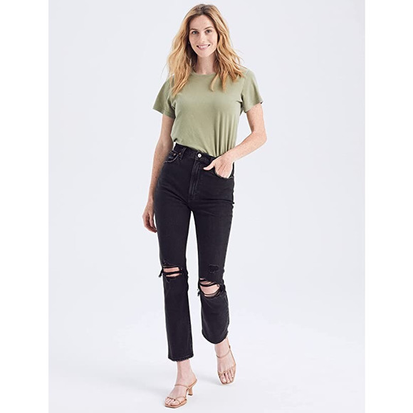 Abercrombie & Fitch Denim - Abercrombie & Fitch The Ankle Straight Ultra High Rise Ripped Black Jeans